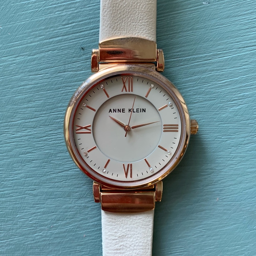 Anne Klein rose gold watch w/ blush leather strap